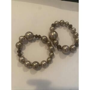 RMN Roman Bronze Champagne Faux Pearl Beaded Stretch Bracelet Set